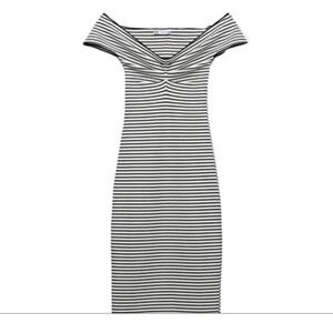 Zara Striped Off-Shoulder Body-con Dress Size M NWT
